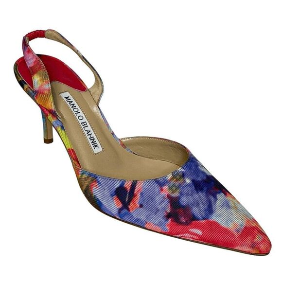 Manolo Blahnik Carolyne Slingback Floral Fabric Pumps Size 36 Fabric Heels